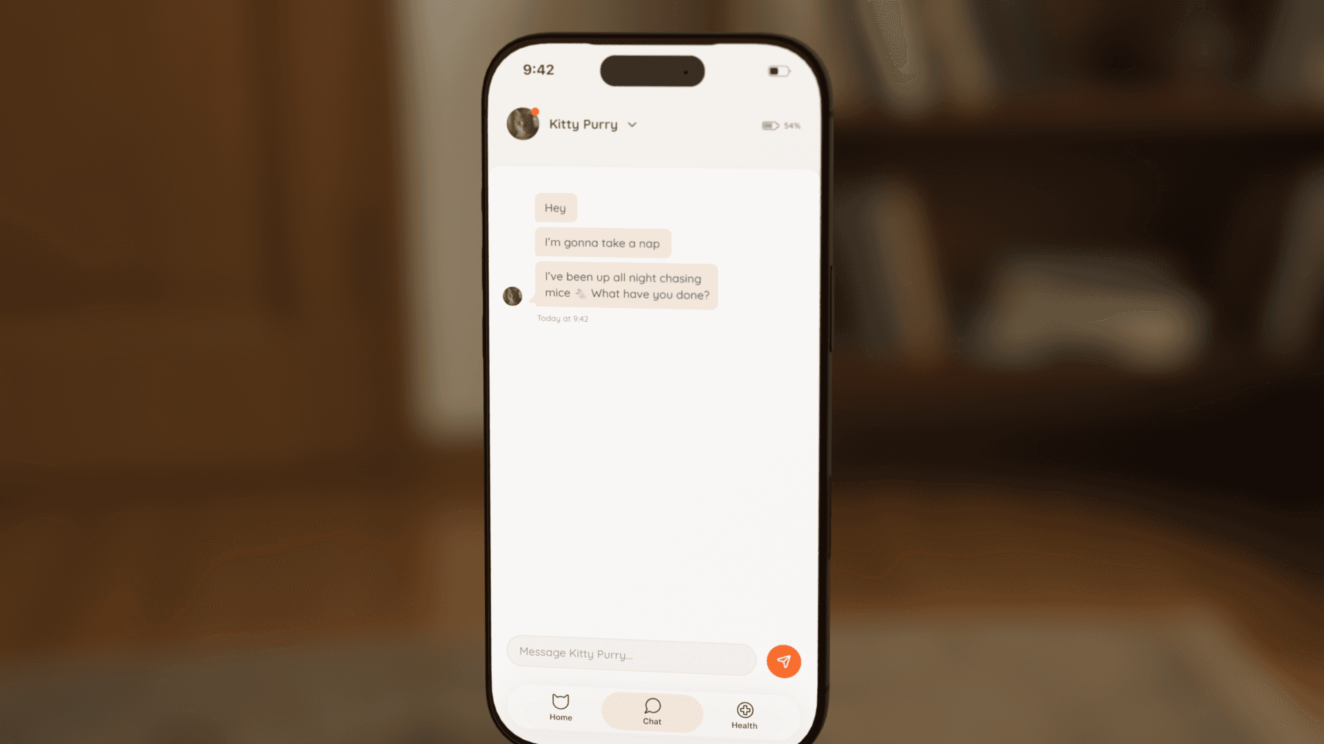 In-app chat interface — Moggie cat owners messaging clinical professionals about feline health and behaviour insights from the smart collar