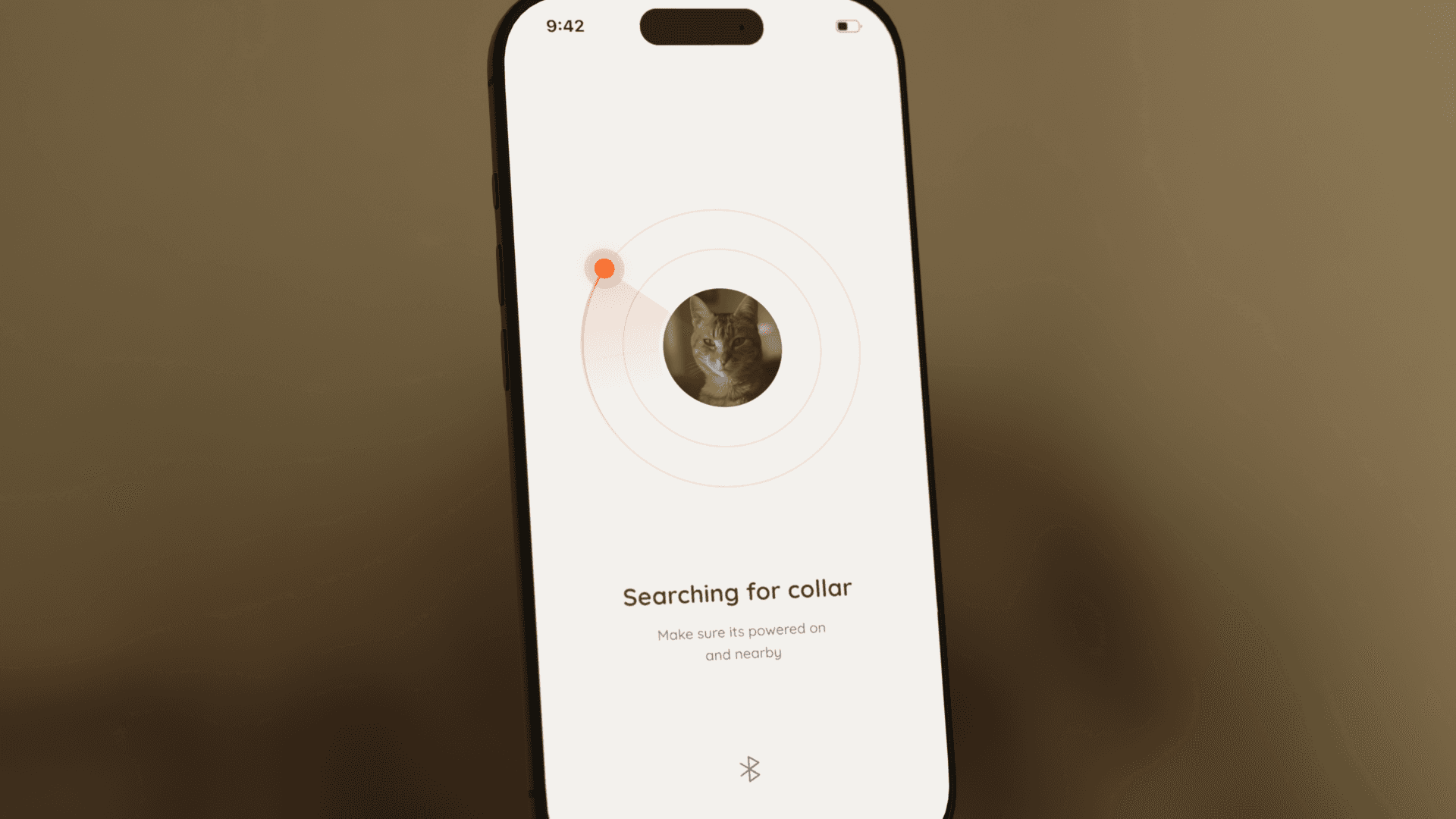 Bluetooth pairing onboarding flow for the Moggie smart cat collar — guiding owners through connecting the hardware to the companion app